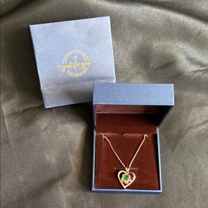 Gold Heart Necklace with Green Gem Center - Elegant Women's Pendant